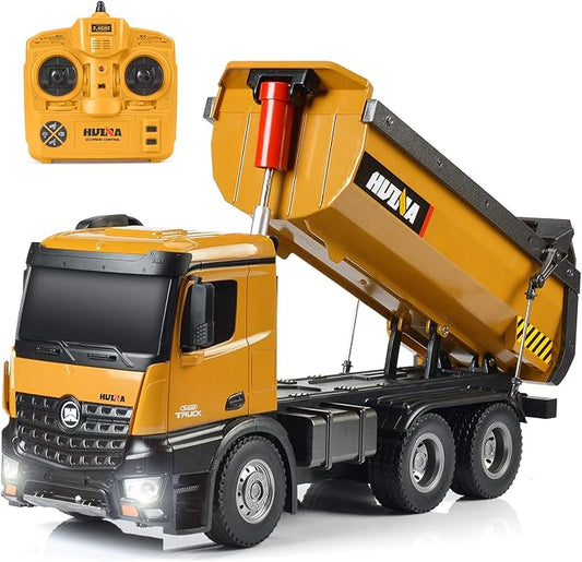 Remote Control Dump Truck Toy 1/14 Scale Heavy Duty Metal Construction Vehicles Load 15 Lbs RC Truck with Powerful Engines, Birthday Xmas Gifts for Kids